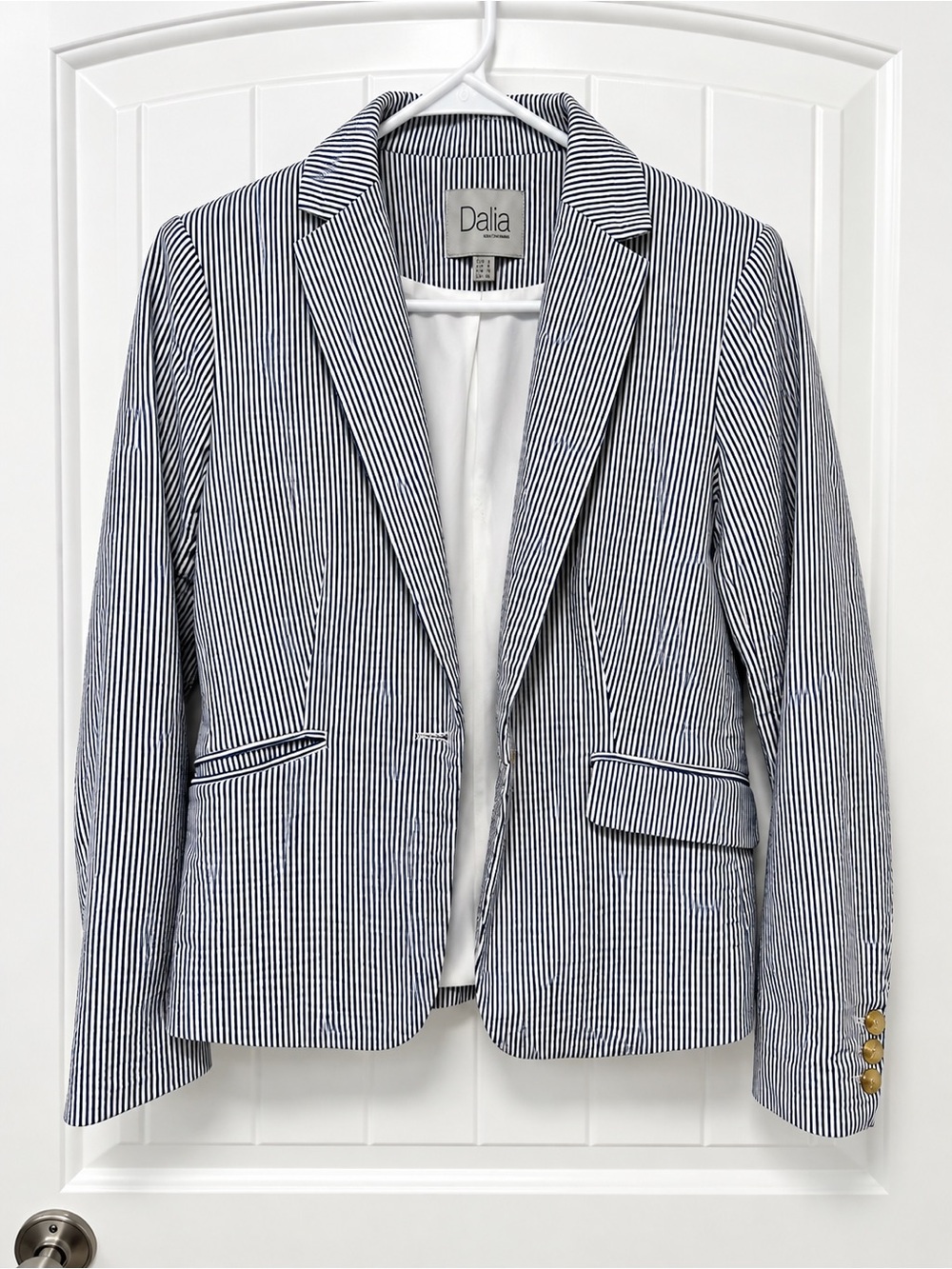 Dalia Size 6 Navy White Seersucker Striped Blazer Preppy Nautical